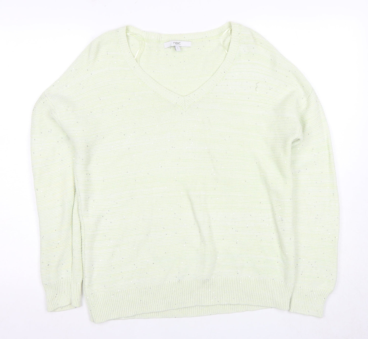 Next Women's Green V-Neck Cotton Jumper, Size S