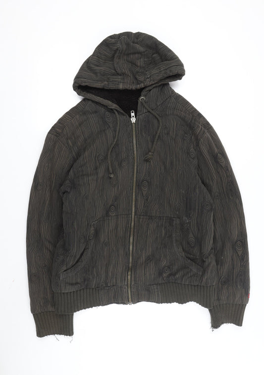Dickies Men's Black Hooded Jacket L Geometric Pattern