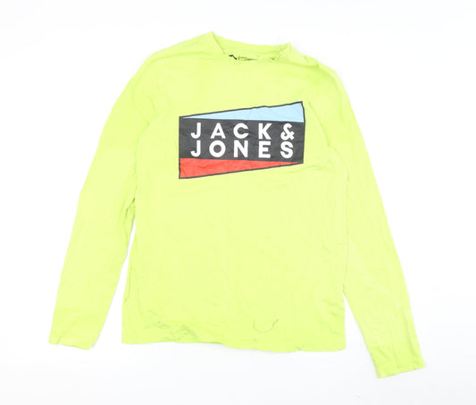 Jack & Jones Men's Green Logo Long Sleeve T-Shirt S