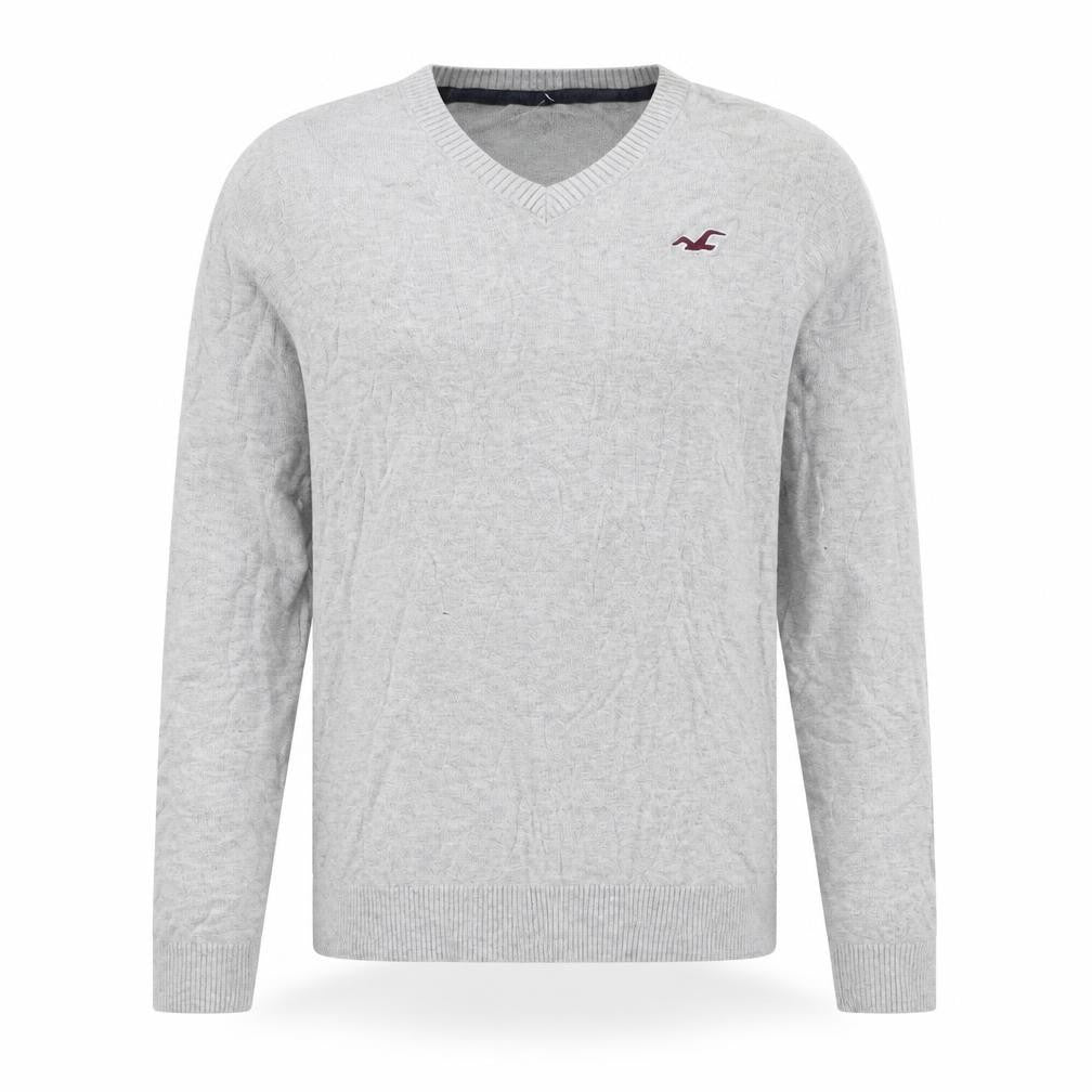 Hollister Men's Grey V-Neck Pullover Jumper M