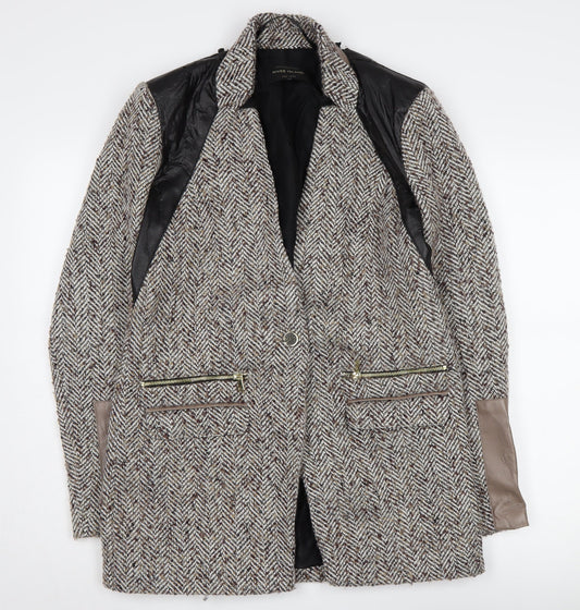 River Island Women's Grey Herringbone Long Blazer Coat Size 12