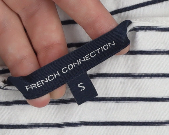 French Connection Women's White Striped Basic T-Shirt