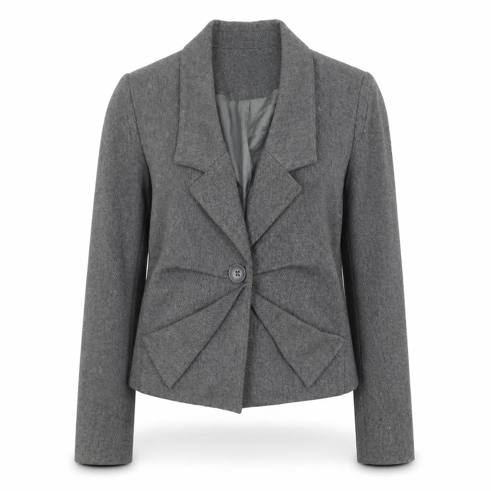 Warehouse Women's Grey Wool Blazer - Size 10, Elegant Business Wear