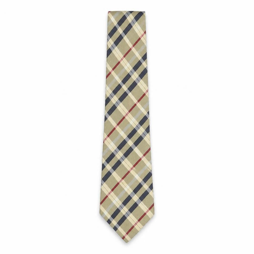 Front view of Van Gils Men's Beige Plaid Designer Silk Tie