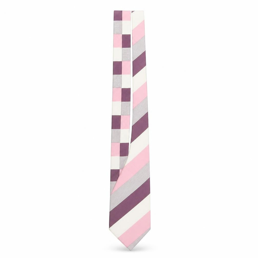 Hugo Boss Men's Purple Pink Striped Silk Slim Tie