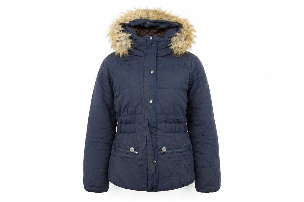 Pepe Jeans Women's Blue S Puffer Jacket with Faux Fur Hood