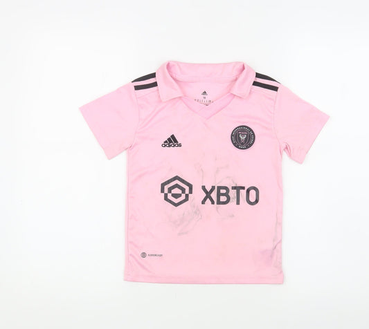 Adidas Boys Pink Football T-Shirt, Size 18, Logo Sportswear