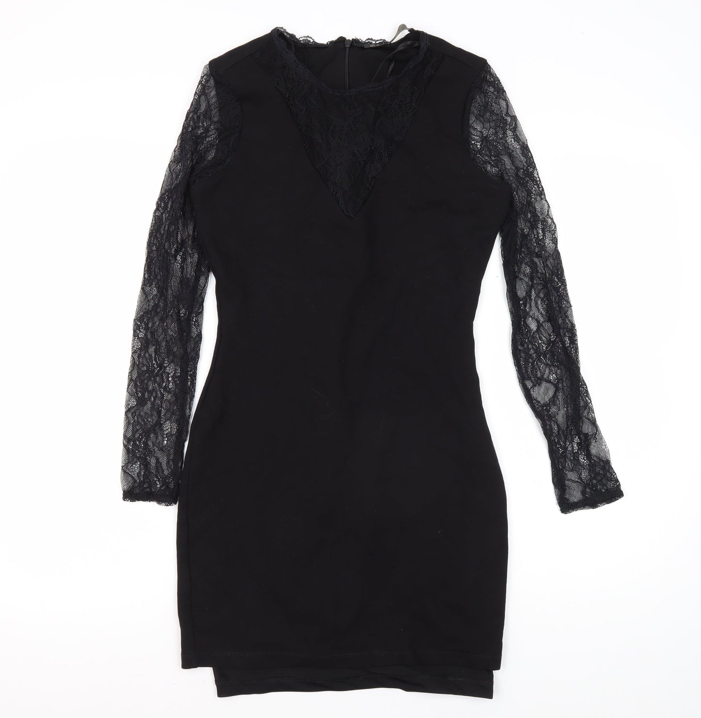 Zara Women's Black Bodycon Lace Sleeve Dress Size 8