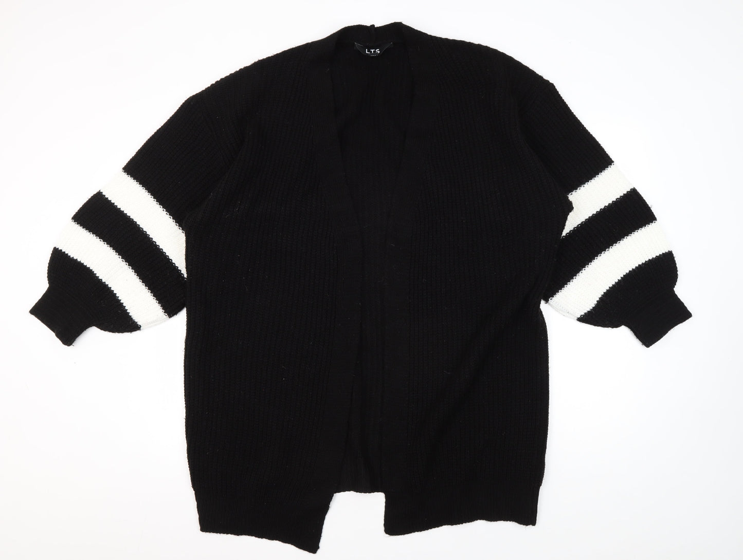 LTS Women's Black Cardigan, Size 8, Striped Balloon Sleeve