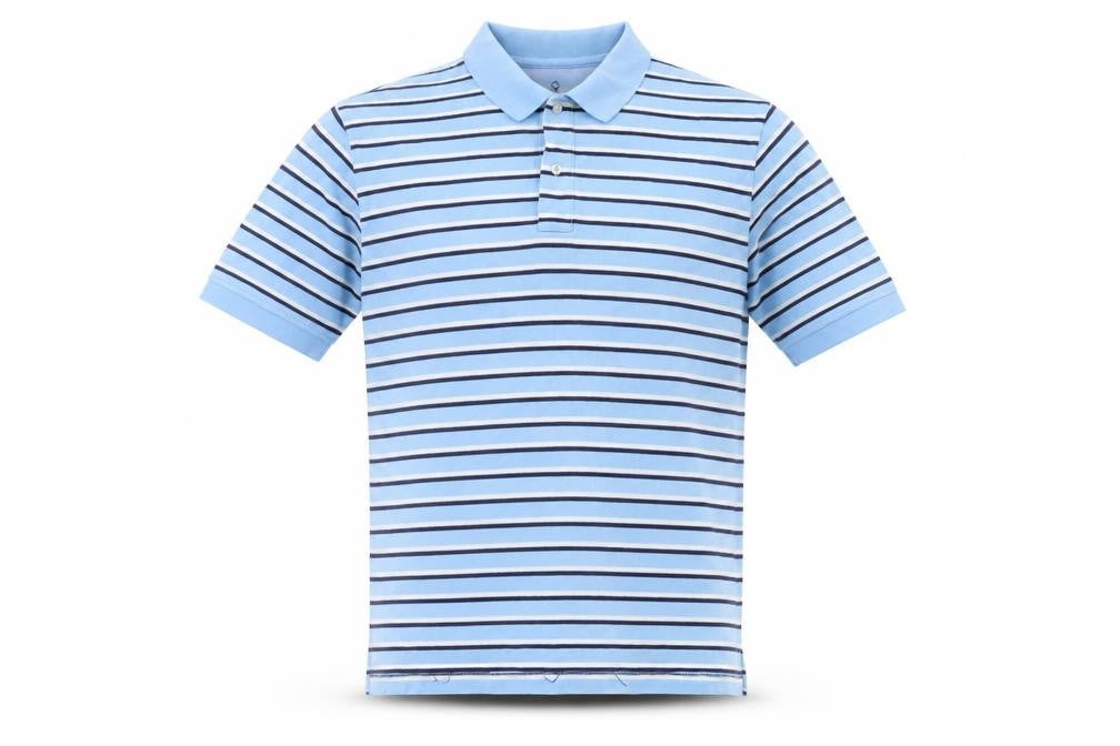 Lands' End Men's Blue Striped Polo Shirt - Medium