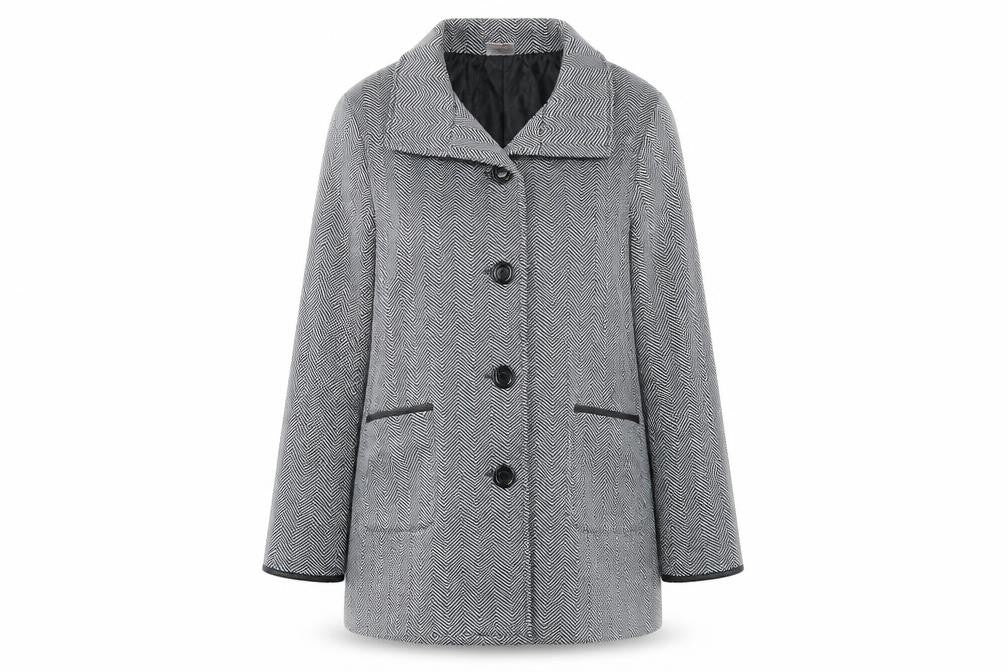 Anne de Lancay Women's Grey Herringbone Overcoat - L