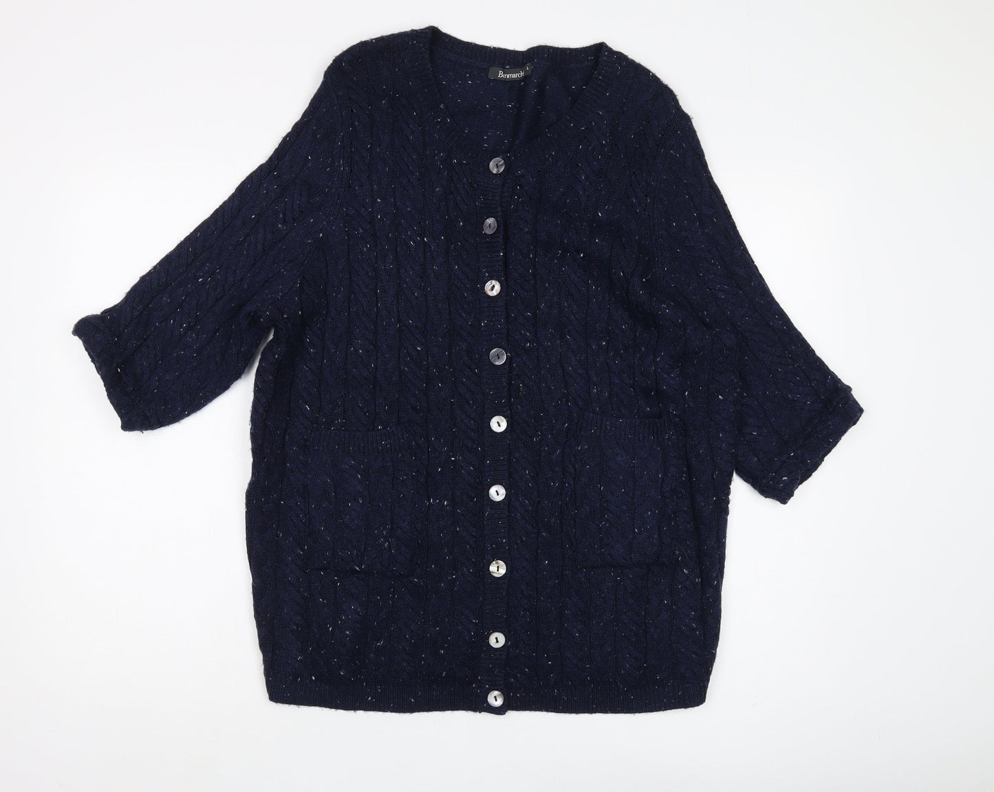 Bonmarché Women's Blue Cardigan, Size L, Cable-Knit