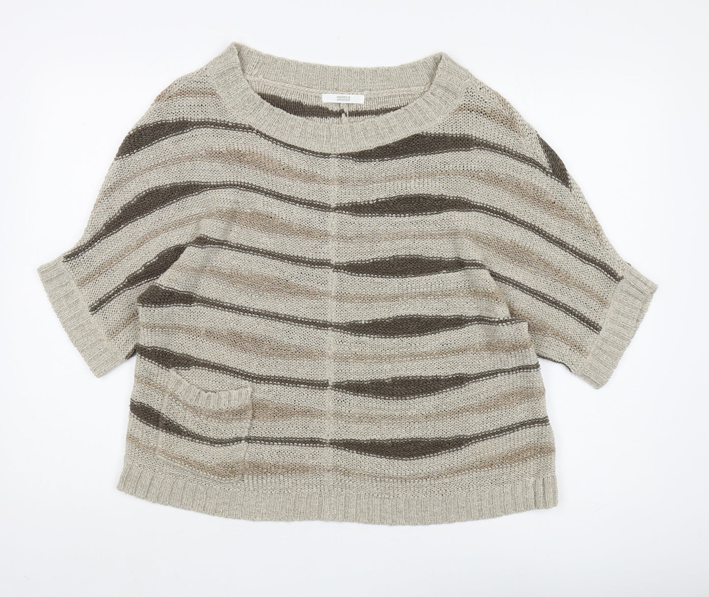 Marks & Spencer Women's Beige Striped Pullover Size 14