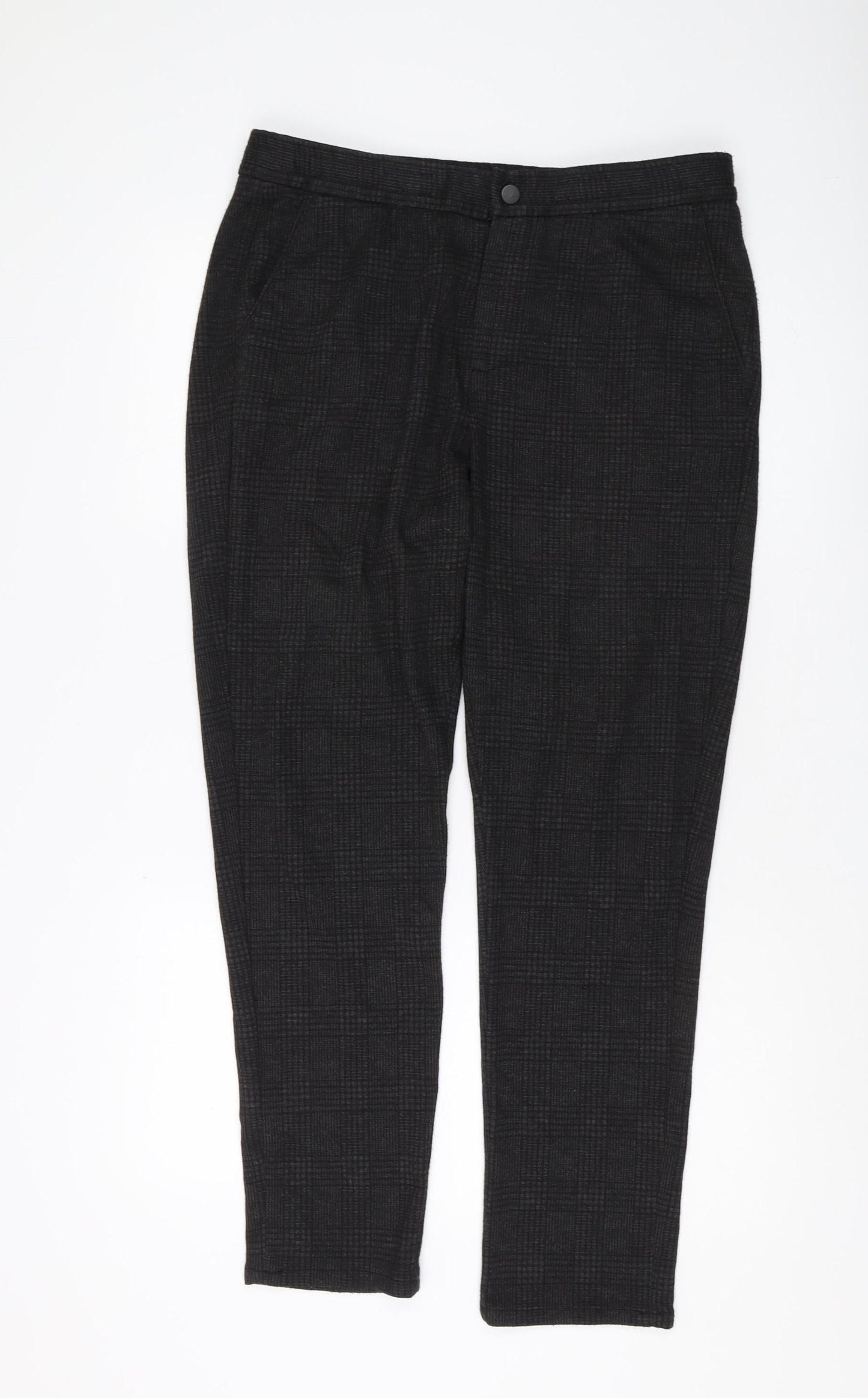 Zara Women's Black Check Trousers, M, Straight Leg