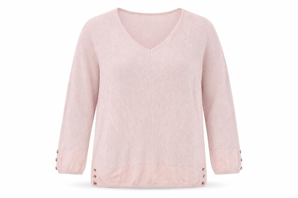Marks and Spencer Women's Pink 3/4 Sleeve V-Neck Pullover Jumper
