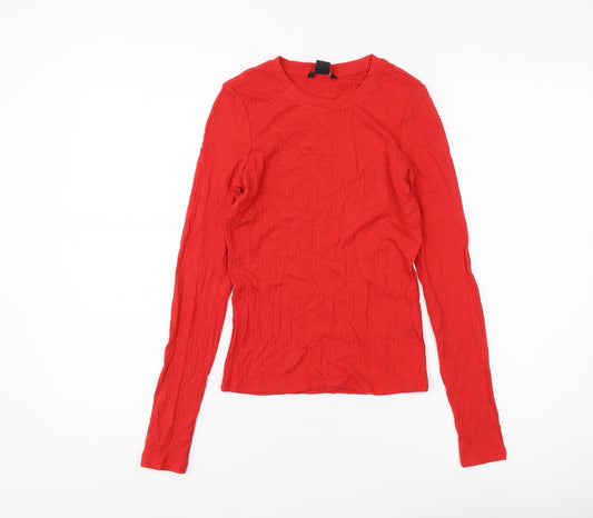 Monki Women's Red Long Sleeve Basic T-Shirt XS