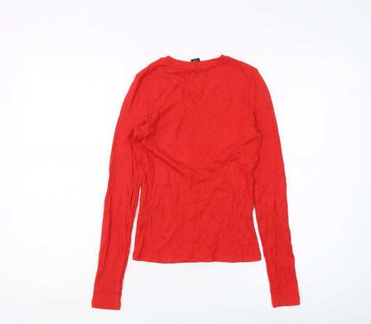 Monki Women's Red Long Sleeve Basic T-Shirt XS
