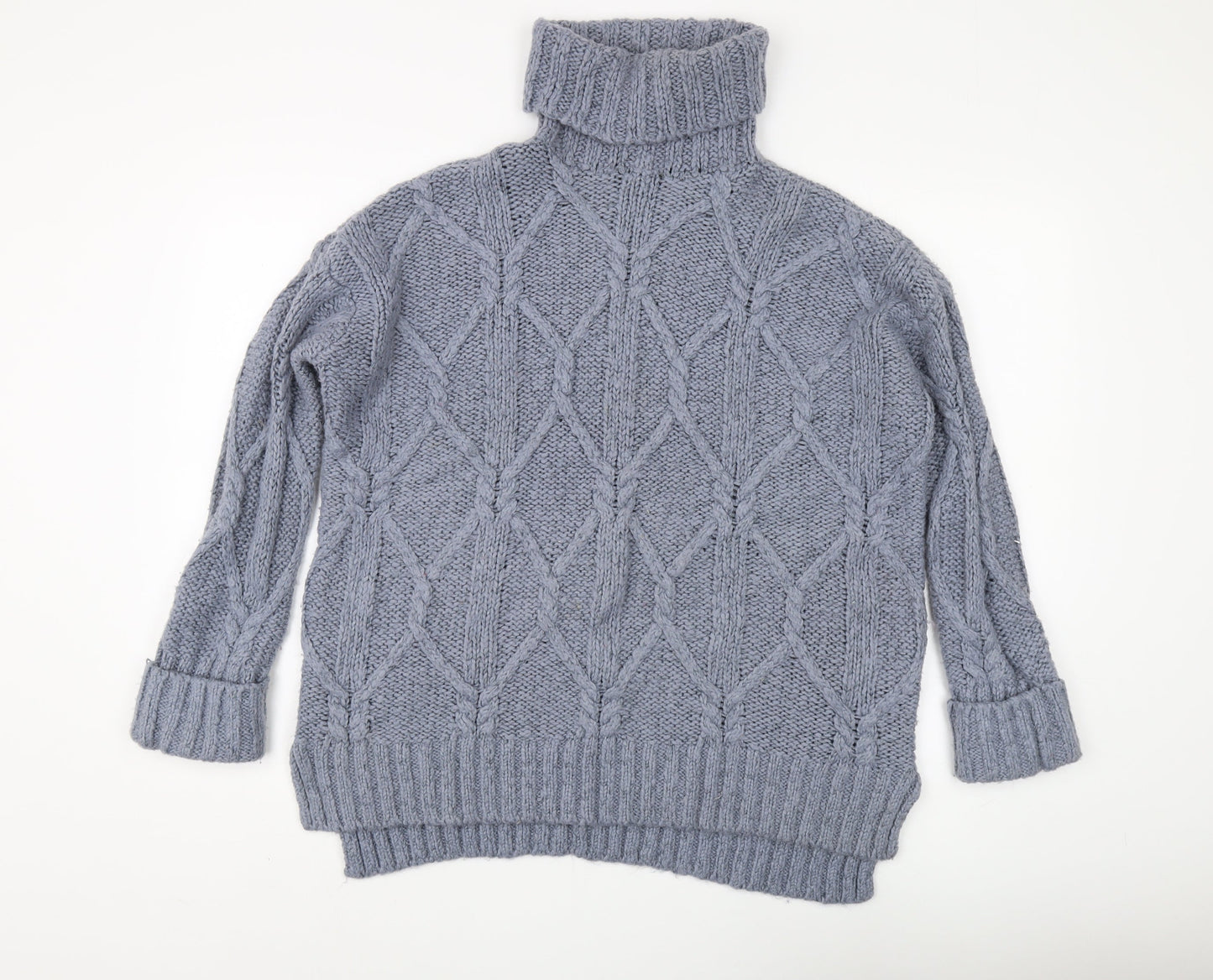 H&M Women's Grey Roll Neck Cable-Knit Jumper