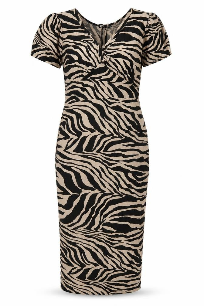 Boohoo Beige Animal Print Midi Bodycon Dress Size 12