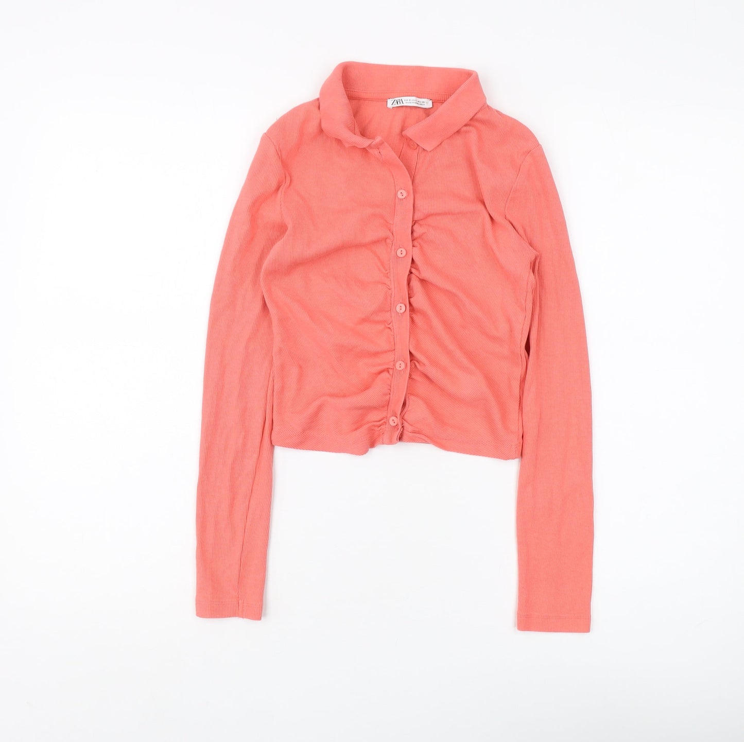 Zara Women's Pink Cropped Button-Up Shirt, Size S