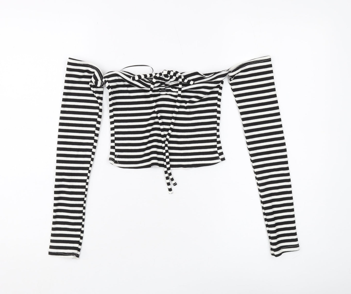 Stradivarius Women's Black Striped Cropped Top M