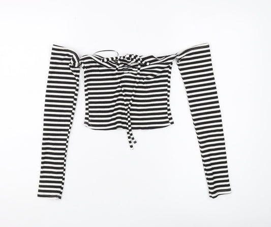 Stradivarius Women's Black Striped Cropped Top M