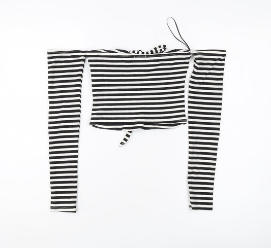 Stradivarius Women's Black Striped Cropped Top M