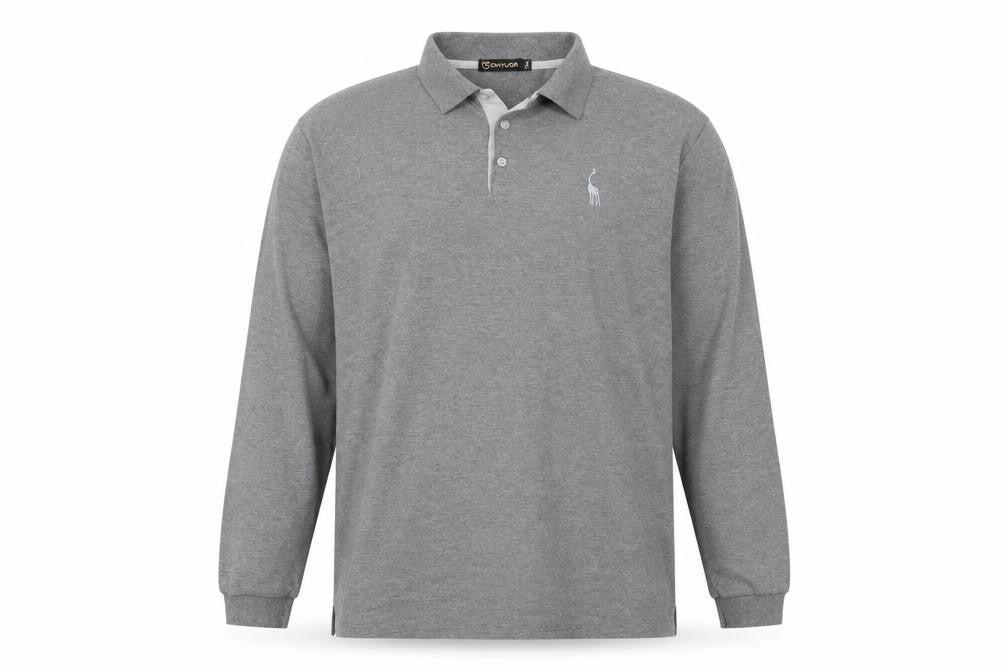 GHYUGR Men's Grey Long Sleeve Polo 2XL