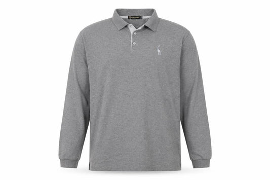 GHYUGR Men's Grey Long Sleeve Polo 2XL