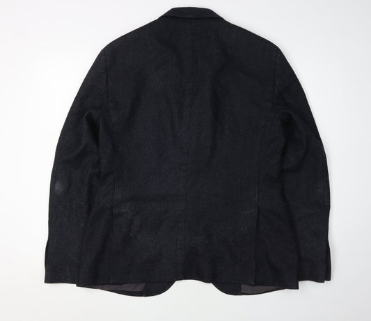 Massimo Dutti Men's Black Blazer Size 40R Notch Lapel