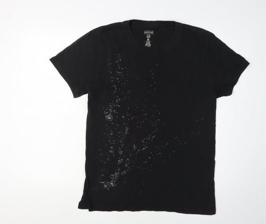 Collabor + Aid Men's Black M T-Shirt, Solid Crew Neck