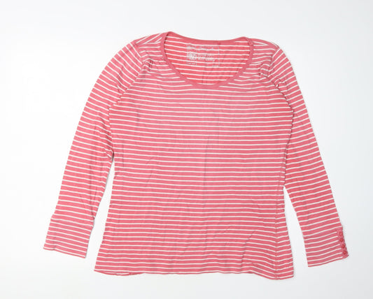 Fat Face Women's Pink Striped Cotton Long Sleeve T-Shirt