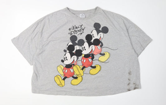 Disney Unisex Grey Mickey Mouse Cartoon T-Shirt 2XL