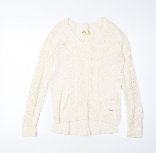 Hollister Women's Ivory Cable-Knit V-Neck Pullover XS