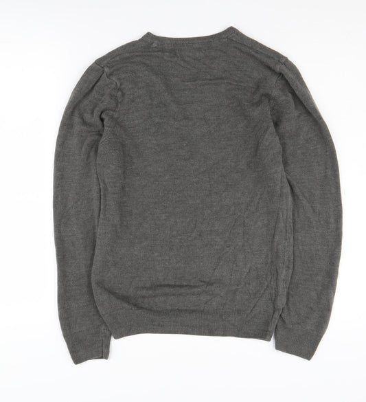 Marks and Spencer Men's Grey V-Neck Pullover Jumper S