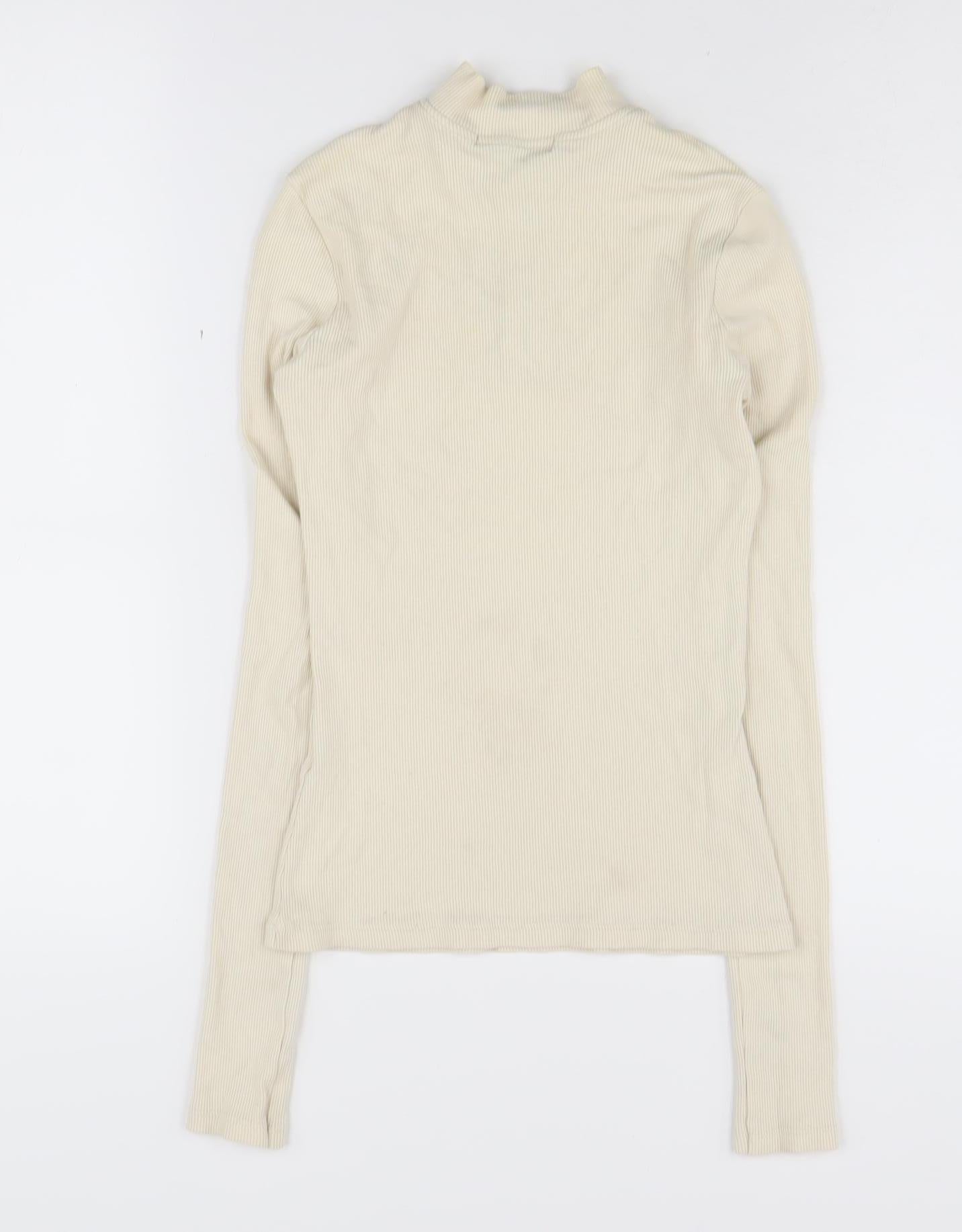 Pull&Bear Beige Women's Henley Sweatshirt Size 8
