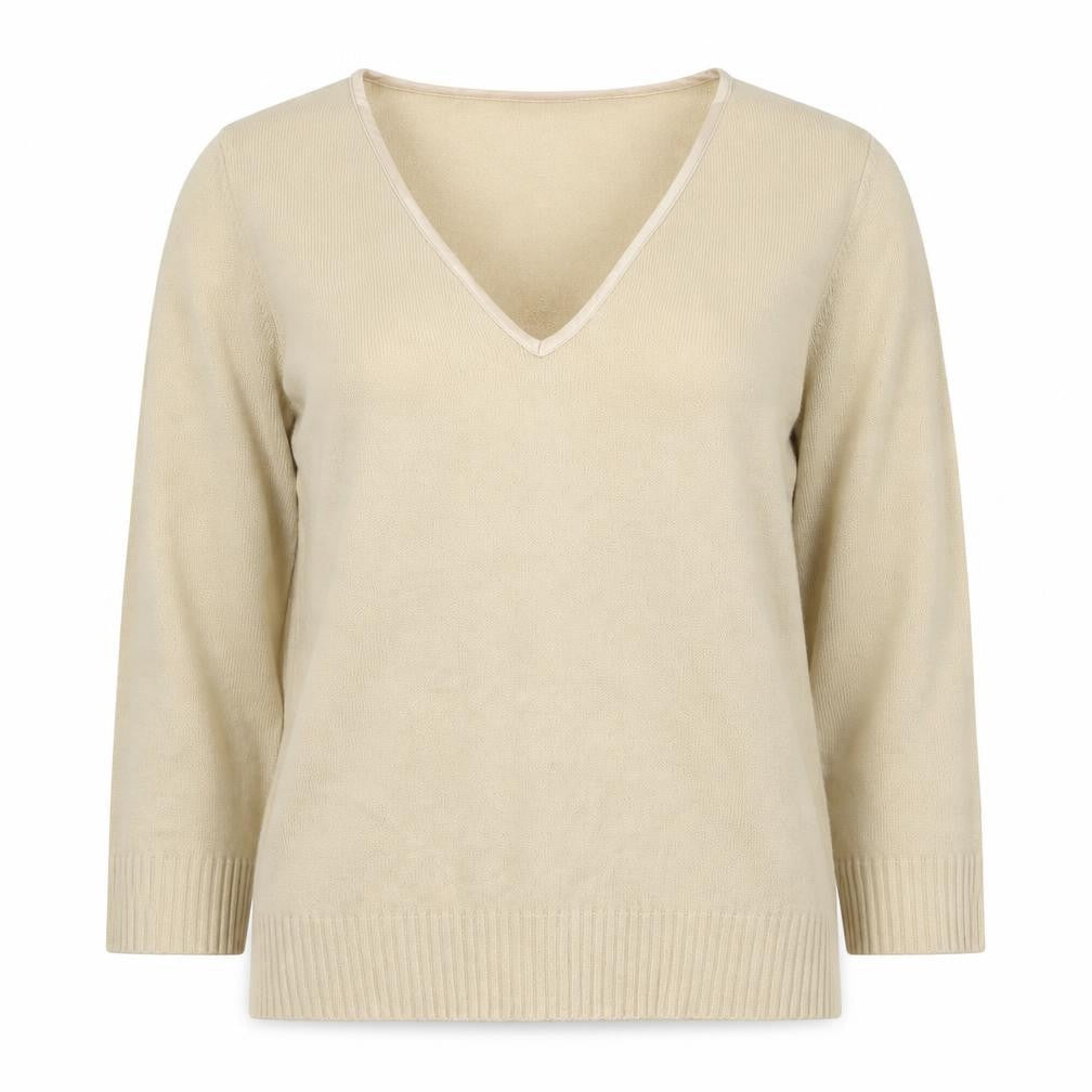 Front view of Marks & Spencer Beige V-Neck jumper, size 10
