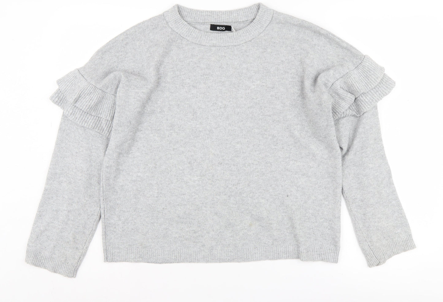 BDG Women's Grey Pullover Jumper XS Ruffle Sleeve