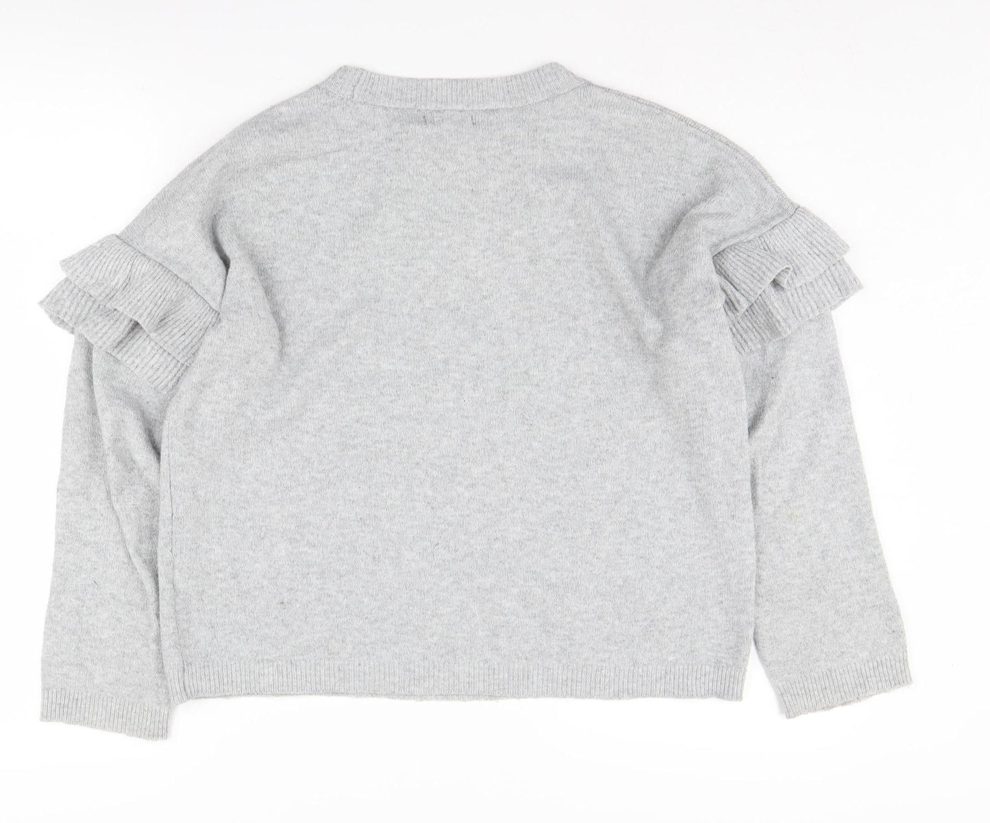 BDG Women's Grey Pullover Jumper XS Ruffle Sleeve