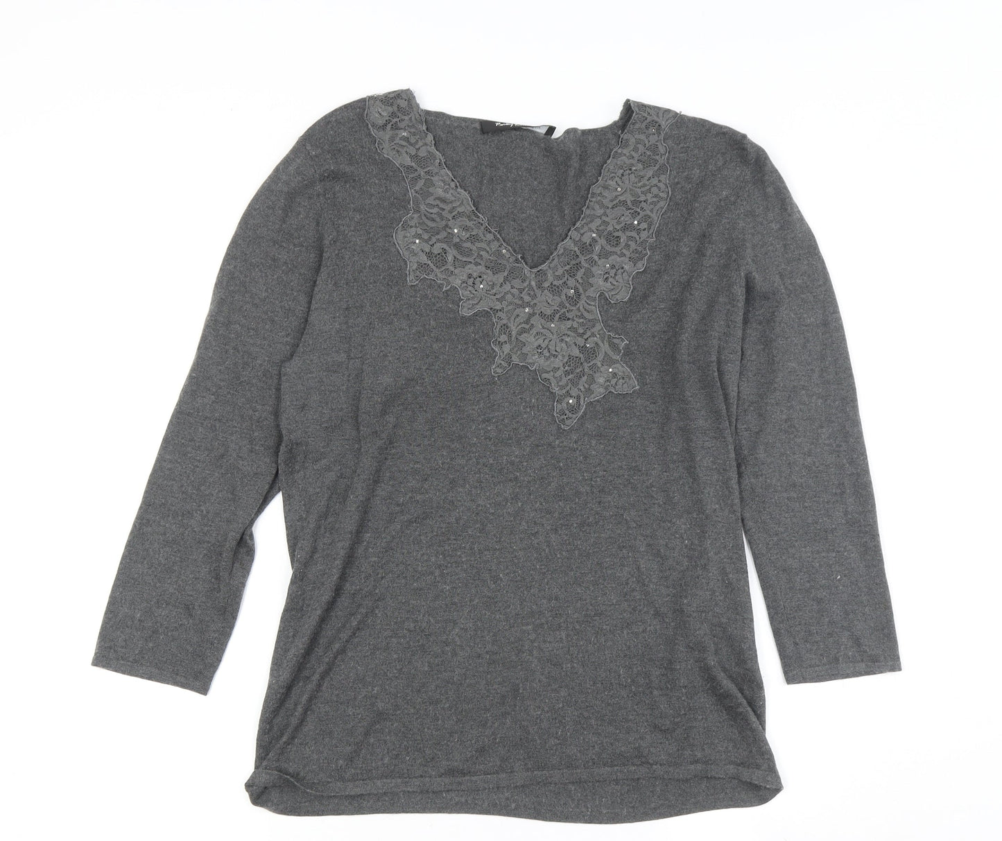 Betty Barclay Women's Grey V-Neck Lace Accent Jumper