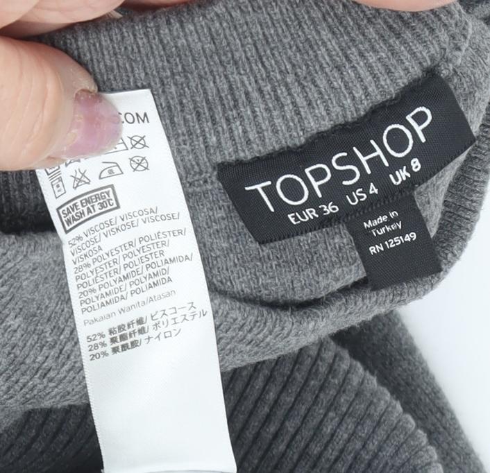 Topshop Women's Grey Jumper Dress UK 8 Viscose Blend