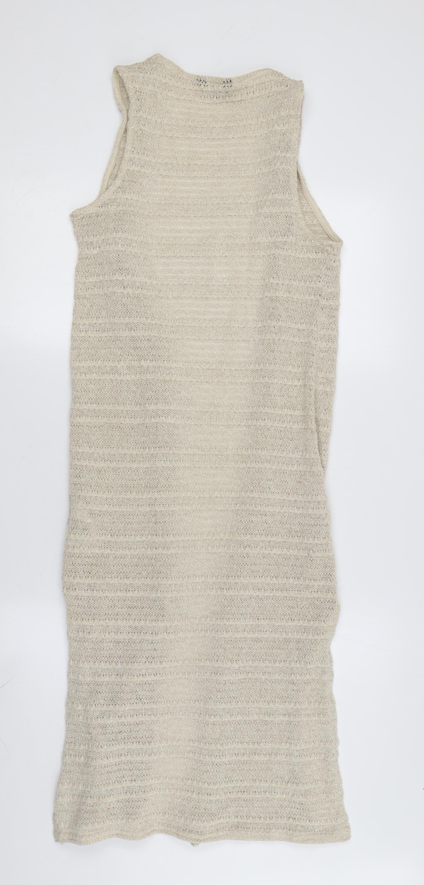 New Look Women's Beige Open-Knit Sleeveless Vest S