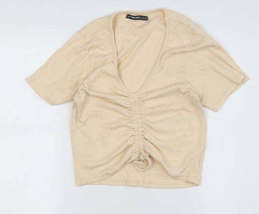 Threadbare Women's Beige V-Neck Basic T-Shirt Size 10