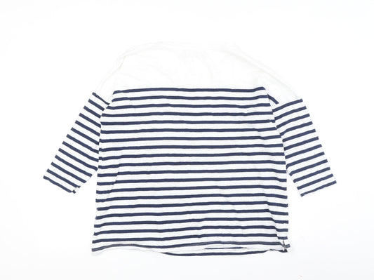 Pull & Bear Women's White Striped T-Shirt M Casual