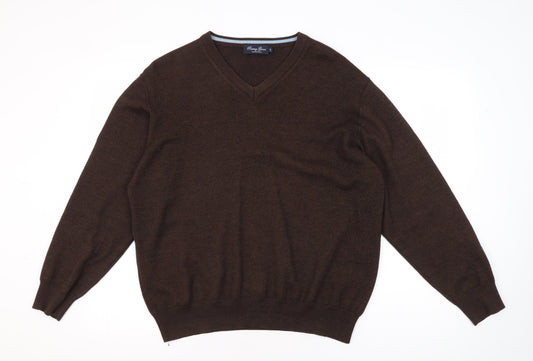 Racing Green Men's Brown V-Neck Pullover Jumper L