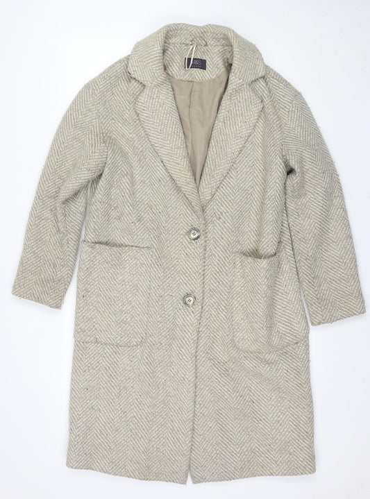 Marks and Spencer Women's Beige Herringbone Overcoat Size 12