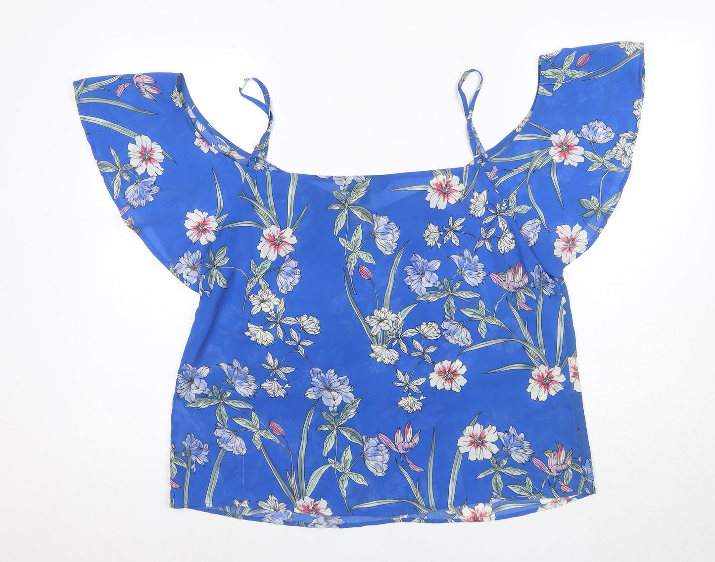 Lipsy Women's Blue Floral Off-Shoulder Blouse - Size 16