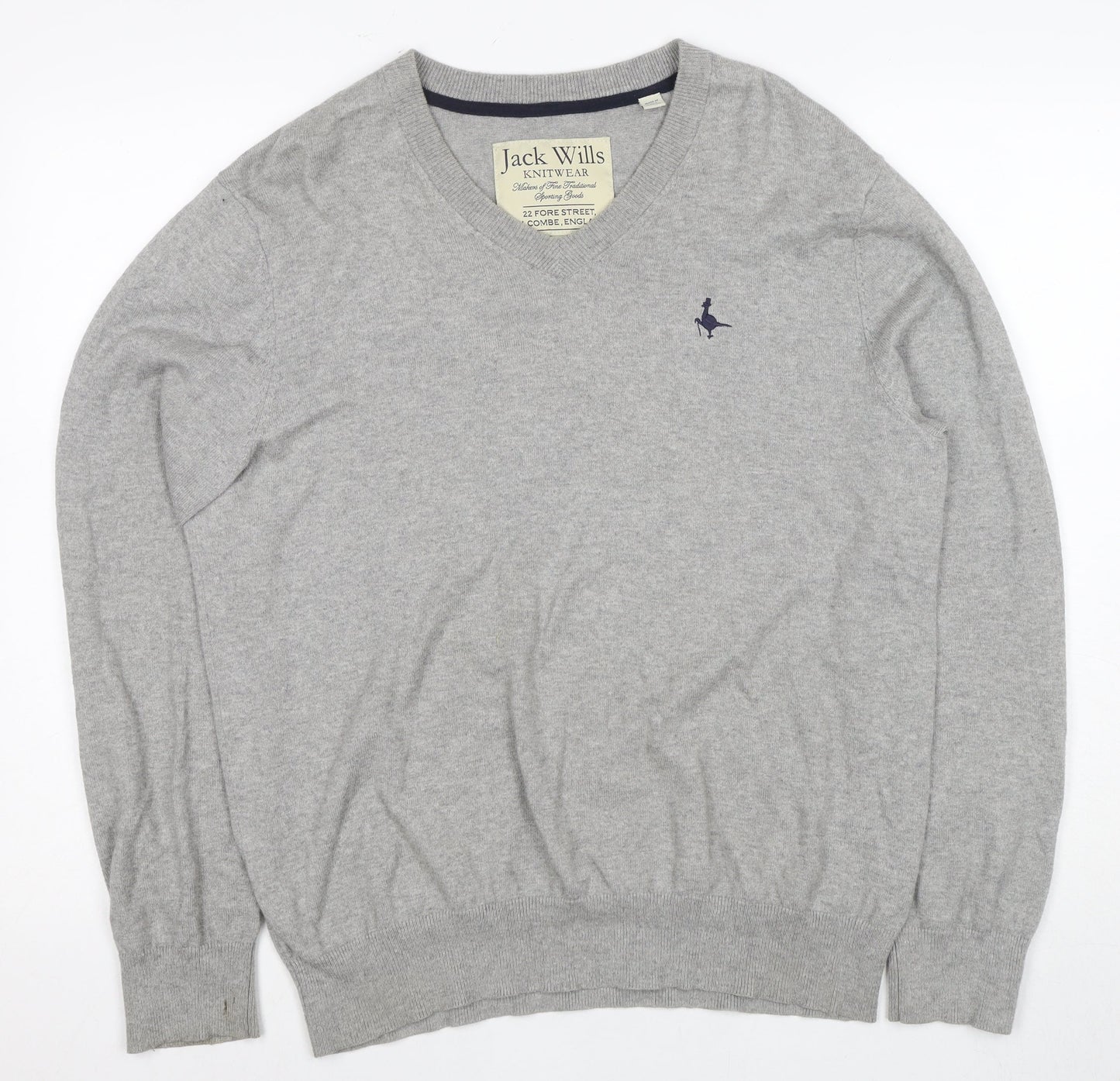 Jack Wills Men's Grey V-Neck Pullover L