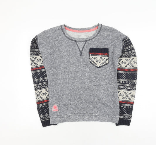 Superdry Women's Grey Fair Isle Pullover Jumper, Size S