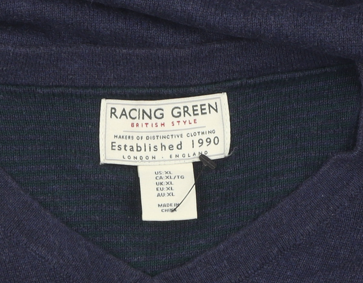 Racing Green Men's Blue XL V-Neck Cotton Pullover